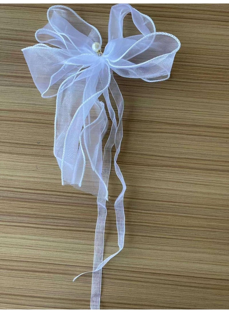 ChicAbode 2 Pcs Bow Curtain Tiebacks with Pearls, Butterfly Lace Bowknot Curtain Holdbacks, Decorative Ribbon Drape Holders for Home and Wedding, White - Image 5